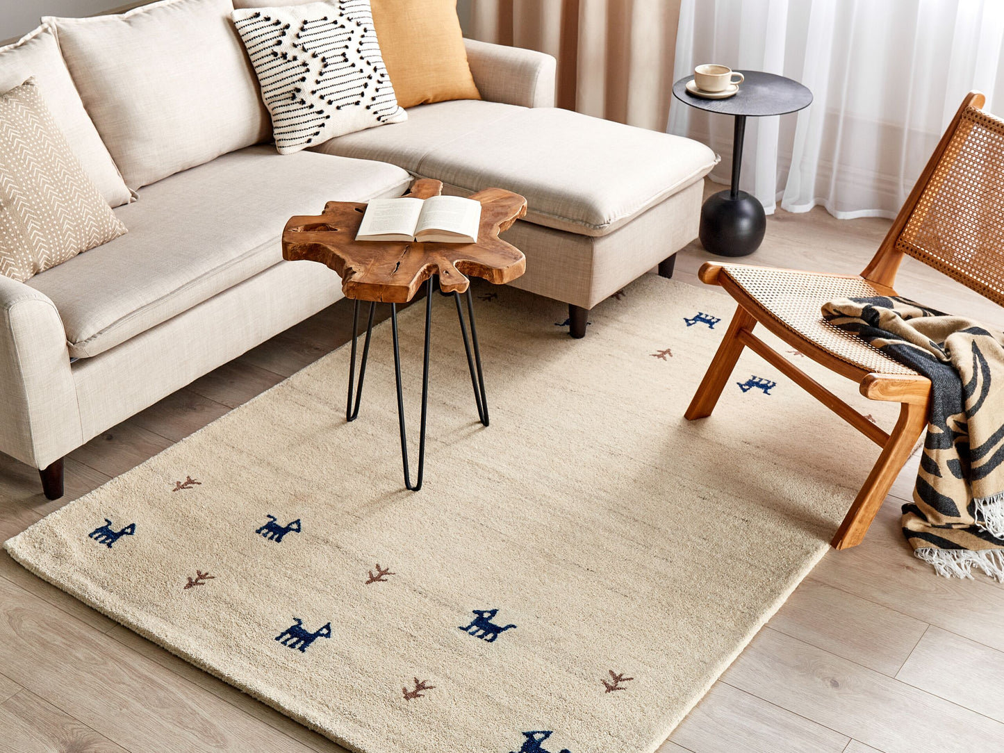 Gabbeh Teppich Wolle helles Beige 140 x 200 cm Hochflor YALI