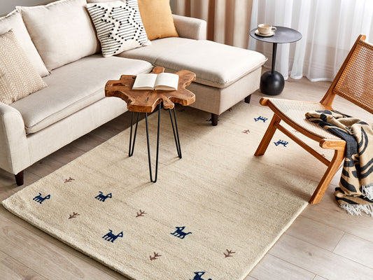 Gabbeh Teppich Wolle helles Beige 140 x 200 cm Hochflor YALI