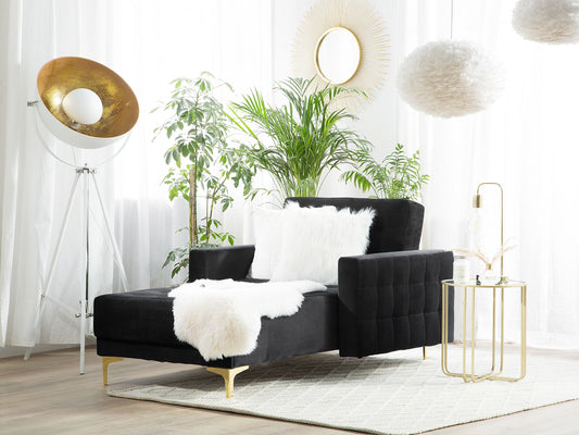 Chaiselongue Samtstoff schwarz / gold ABERDEEN