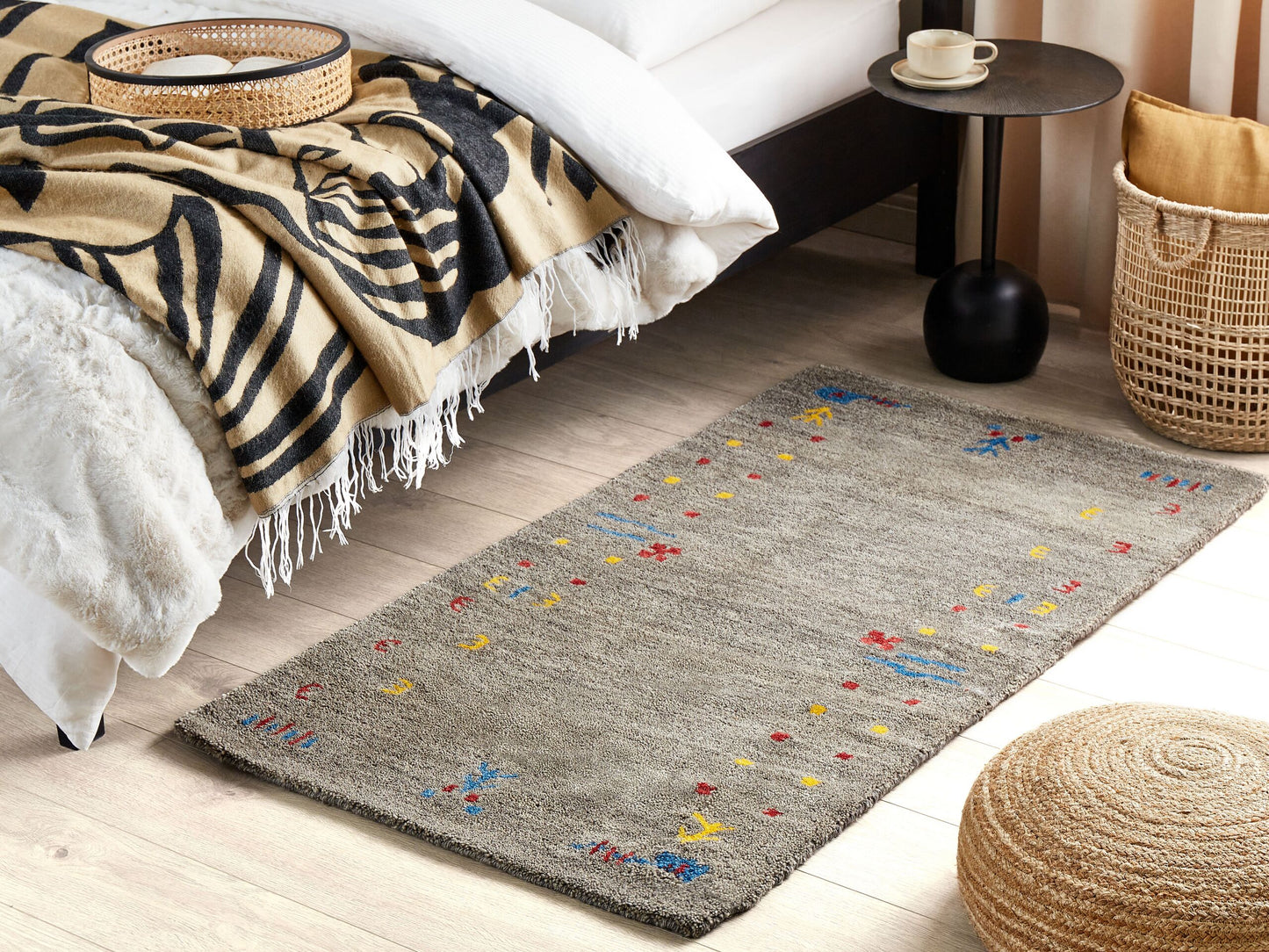 Gabbeh Teppich Wolle grau 80 x 150 cm Hochflor SEYMEN