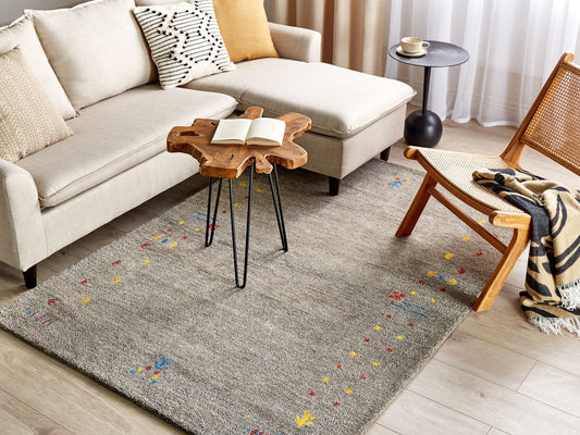 Gabbeh Teppich Wolle grau 140 x 200 cm Hochflor SEYMEN