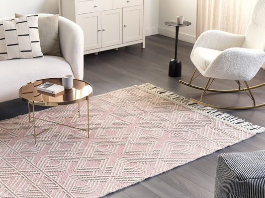 Teppich Wolle pastellrosa / weiss 160 x 230 cm Kurzflor ADANA