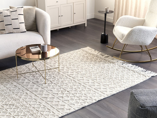 Teppich Wolle hellbeige 160 x 230 cm Kurzflor ALUCRA