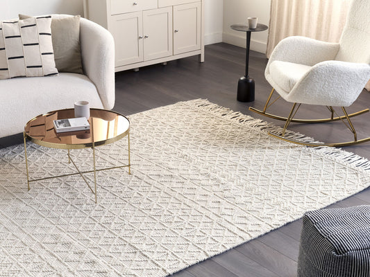 Teppich Wolle hellbeige 200 x 300 cm Kurzflor ALUCRA