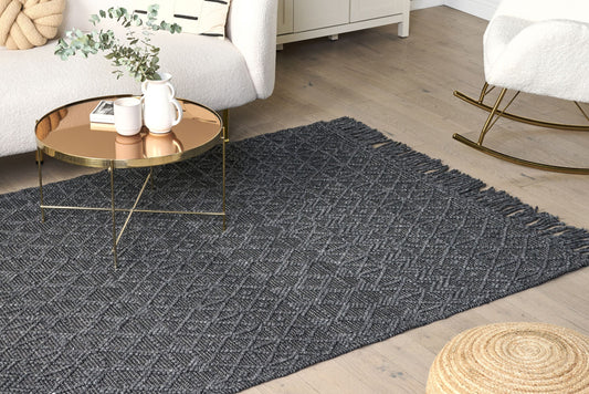 Teppich Wolle schwarz 160 x 230 cm Kurzflor ALUCRA