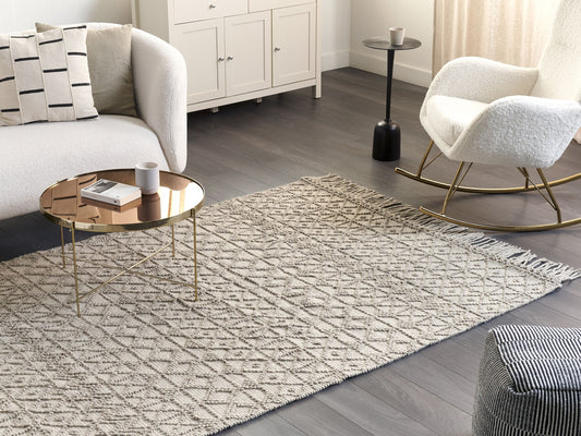 Teppich Wolle sandbeige 160 x 230 cm Kurzflor ALUCRA