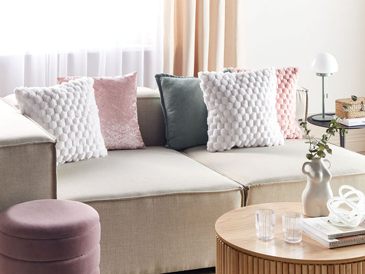 Dekokissen 2er Set PURSLANE Webpelz 43 x 43 cm Weiss Geometrisches Muster