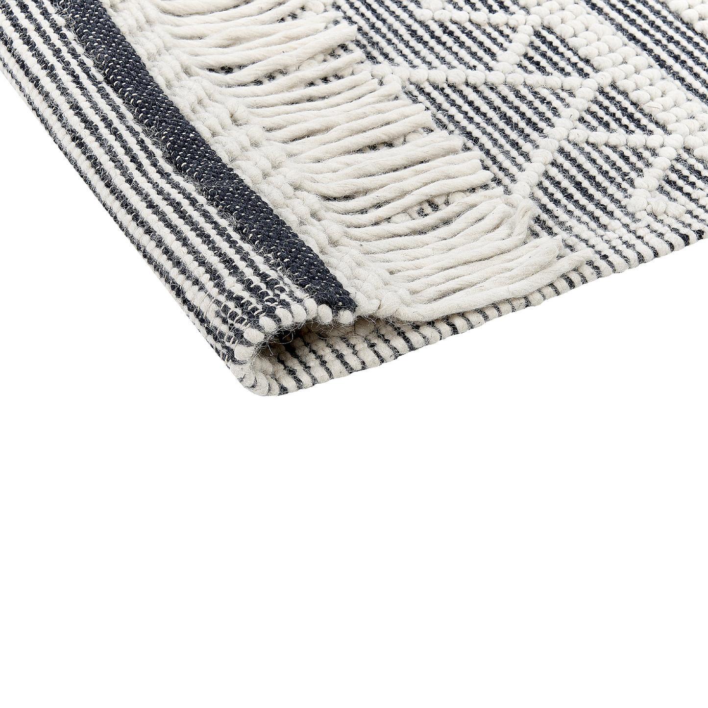 Teppich Wolle schwarz / weiss 160 x 230 cm Fransen Kurzflor SAVUCA