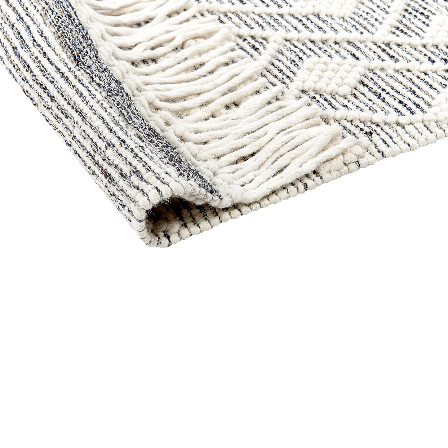 Teppich Wolle schwarz / weiss 160 x 230 cm Fransen Kurzflor KAVAK