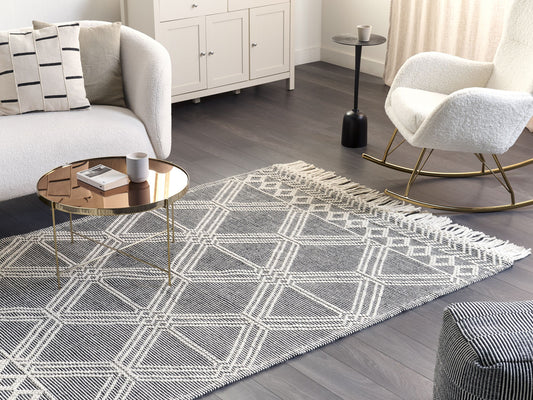 Teppich Wolle grau / weiss 160 x 230 cm Fransen Kurzflor TOPRAKKALE