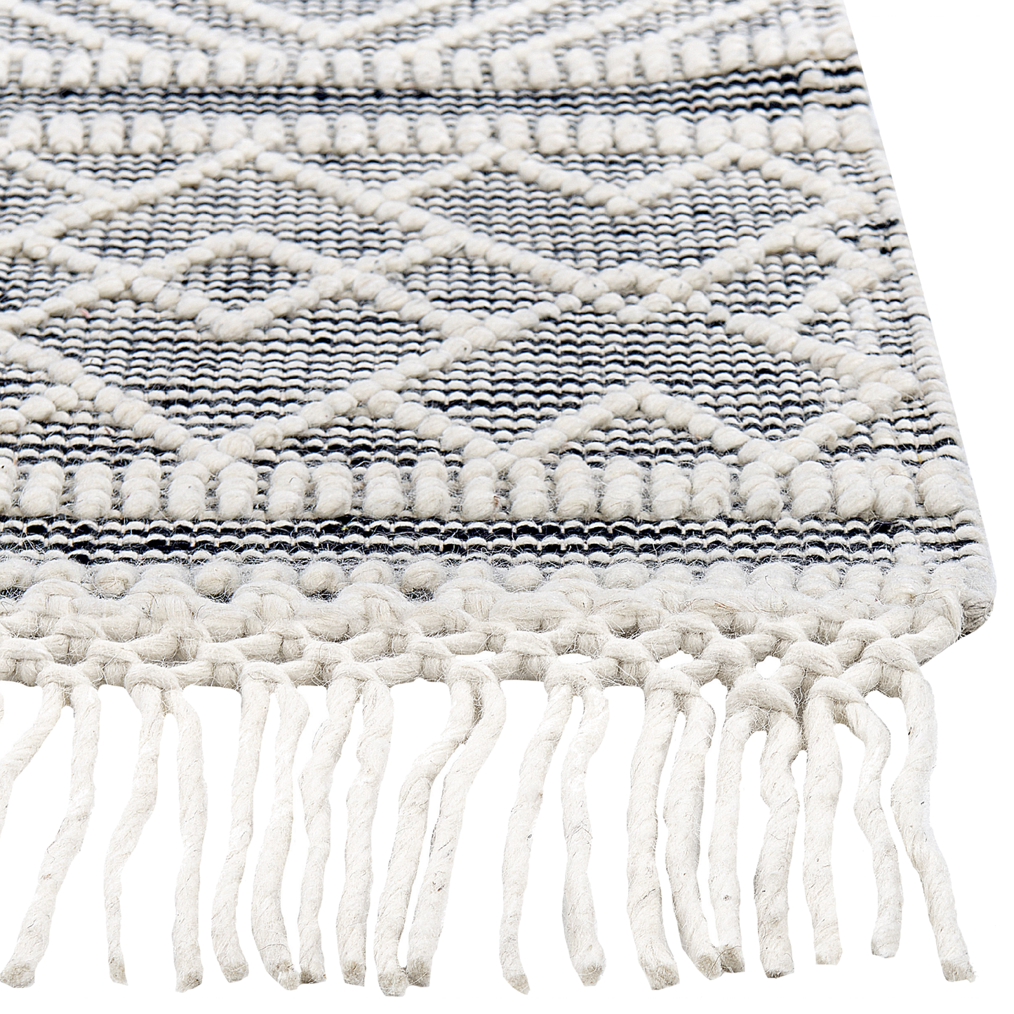 Teppich Wolle grau / weiss 160 x 230 cm Fransen Kurzflor TOPRAKKALE