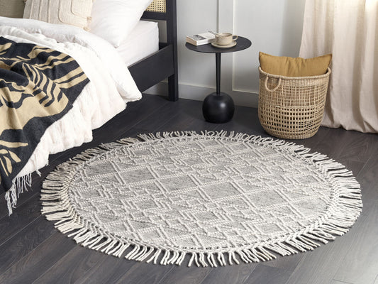 Teppich Wolle grau / cremeweiss ⌀ 140 cm Fransen Kurzflor BULDAN