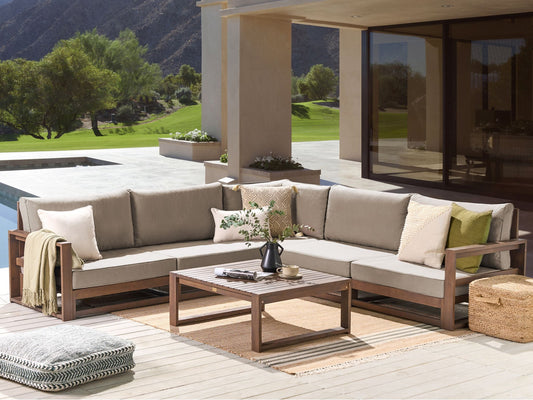 Lounge Set Akazienholz dunkelbraun 5-Sitzer modular Auflagen taupe TIMOR II