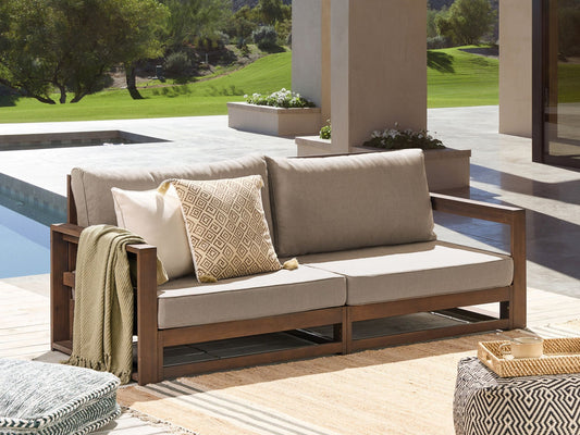 Gartensofa Akazienholz dunkelbraun 2-Sitzer modular Auflagen taupe TIMOR II