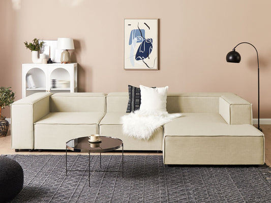 3-Sitzer Ecksofa Leinen beige linksseitig APRICA