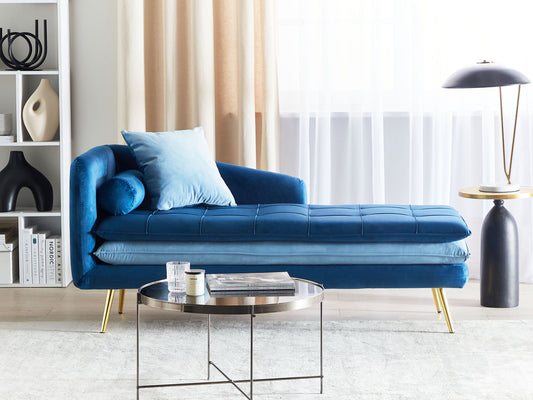 Chaiselongue Samtstoff blau linksseitig GONESSE