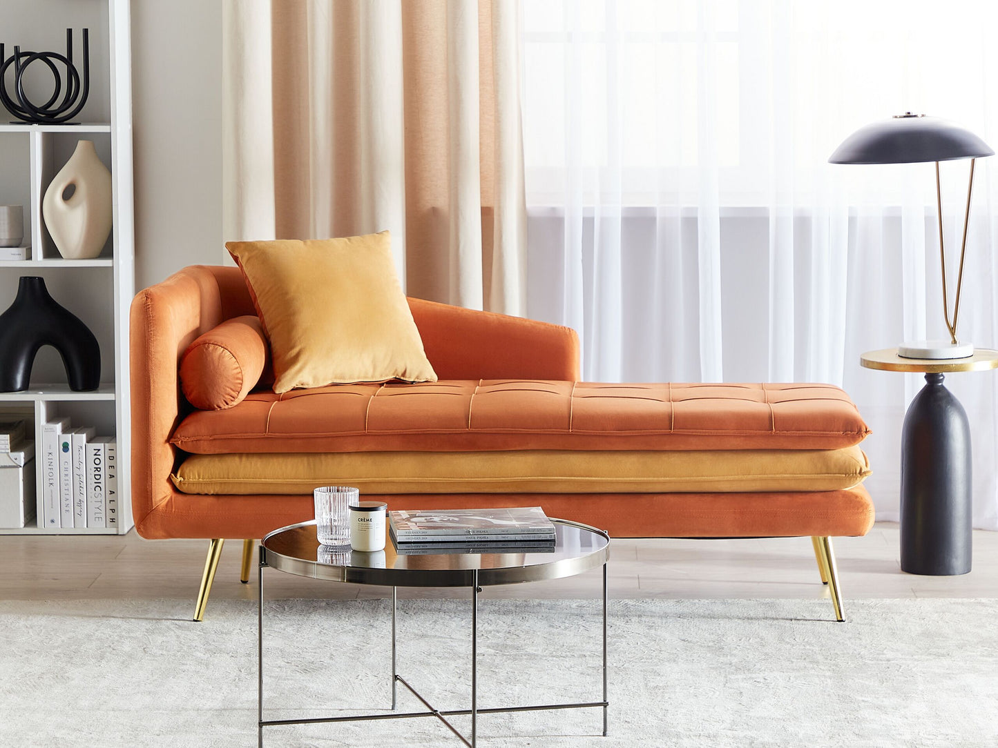 Chaiselongue Samtstoff orange linksseitig GONESSE