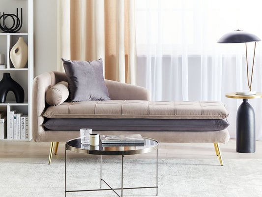 Chaiselongue Samtstoff taupe / dunkelgrau linksseitig GONESSE
