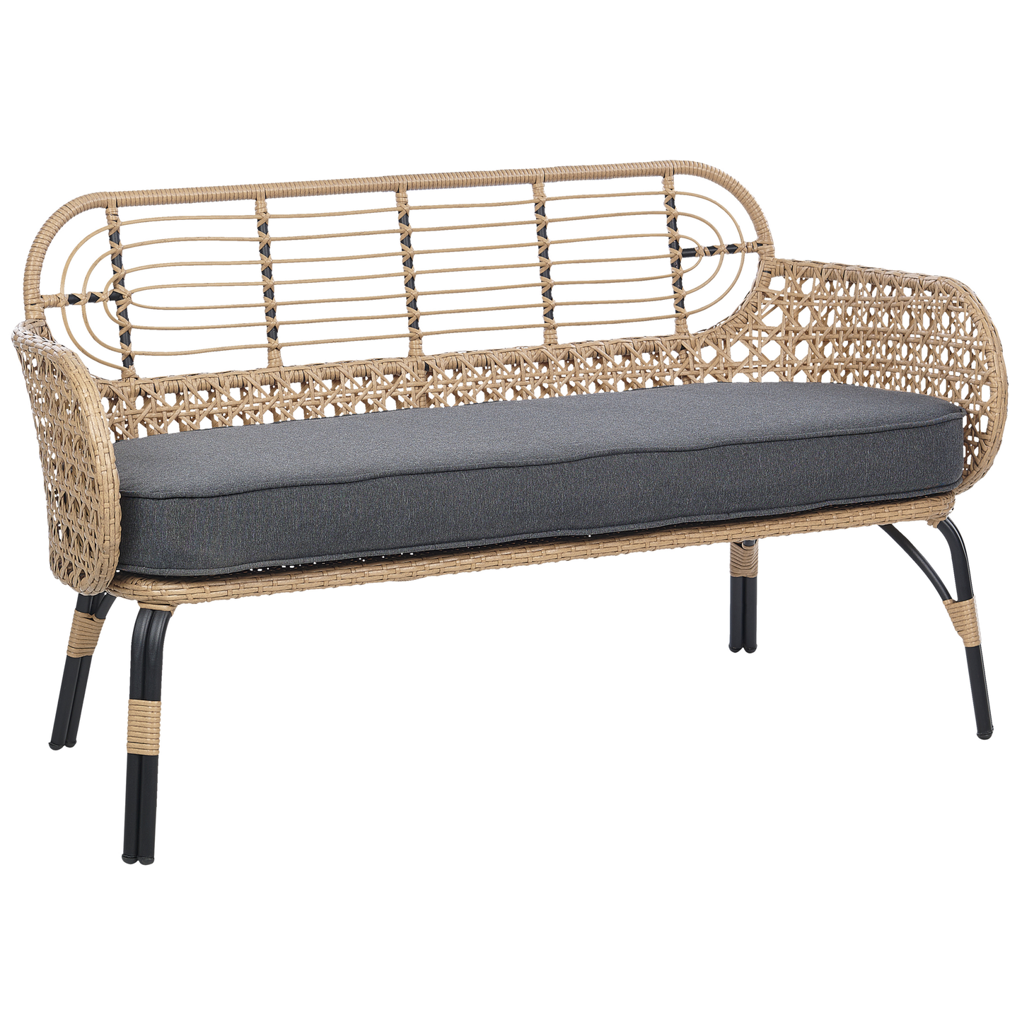 Gartensofa 2-Sitzer PRATELLO Polyrattan Naturfarben