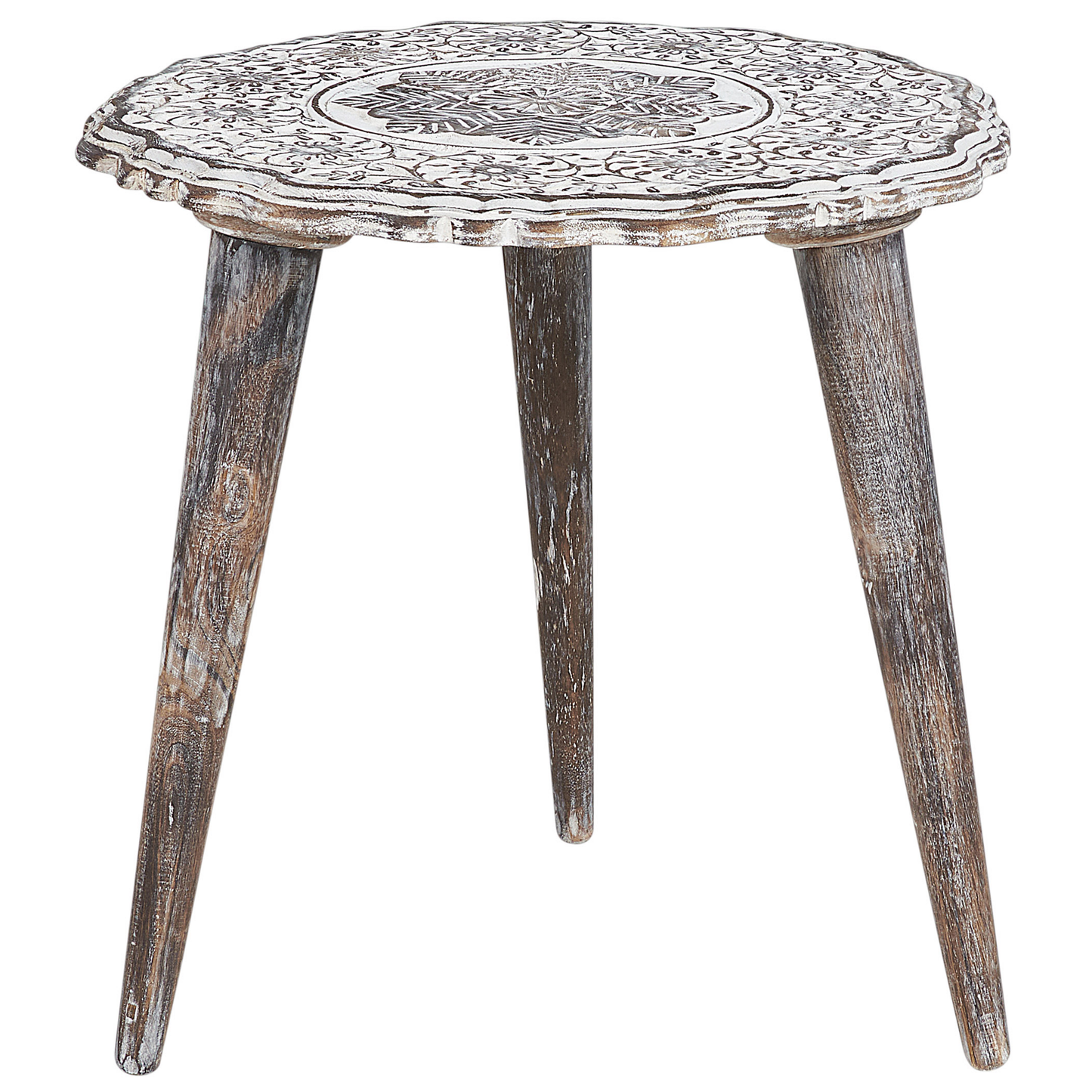 Beistelltisch 2er Set Mangoholz dunkelbraun / cremeweiss rund ADRO