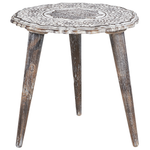 Beistelltisch 2er Set Mangoholz dunkelbraun / cremeweiss rund ADRO