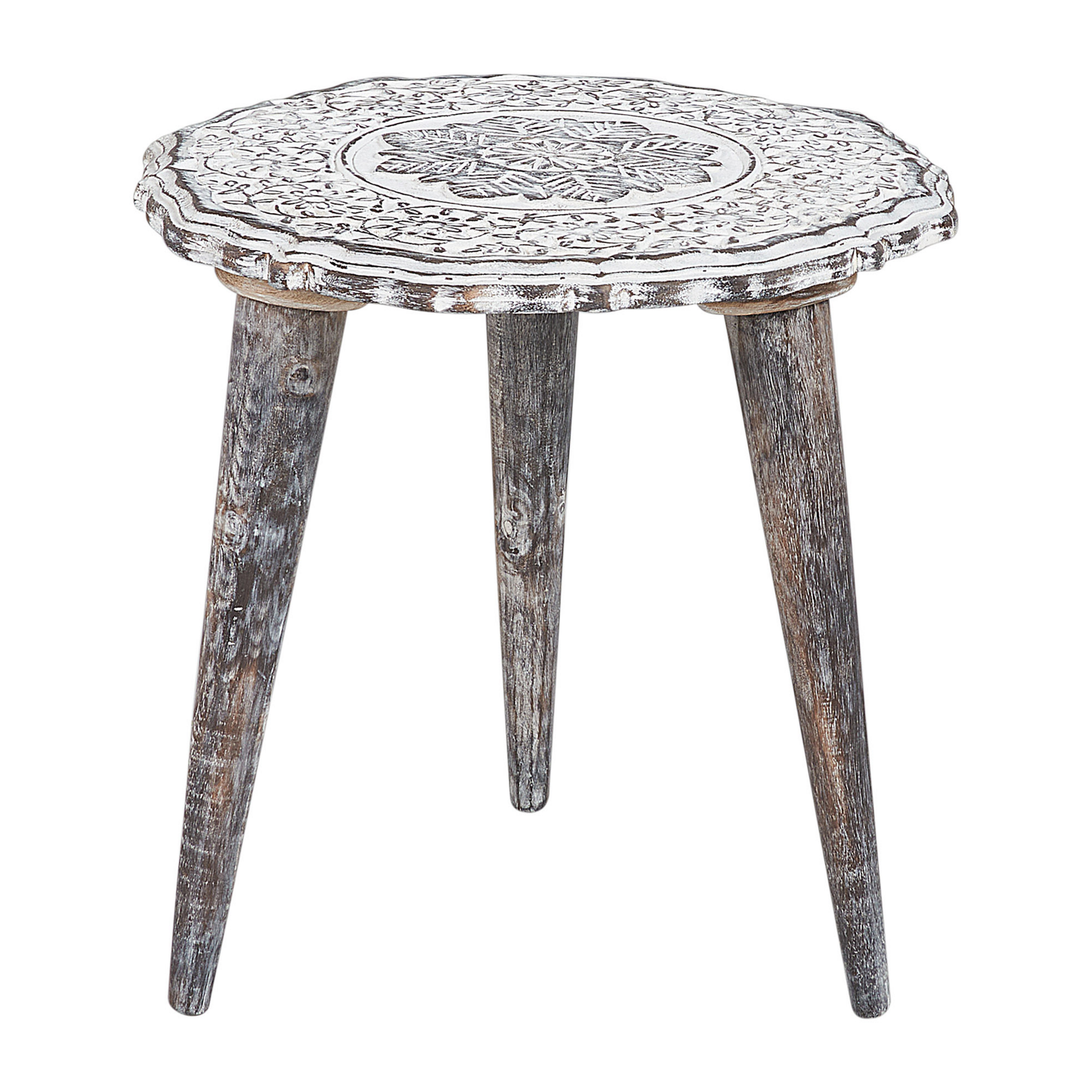 Beistelltisch 2er Set Mangoholz dunkelbraun / cremeweiss rund ADRO