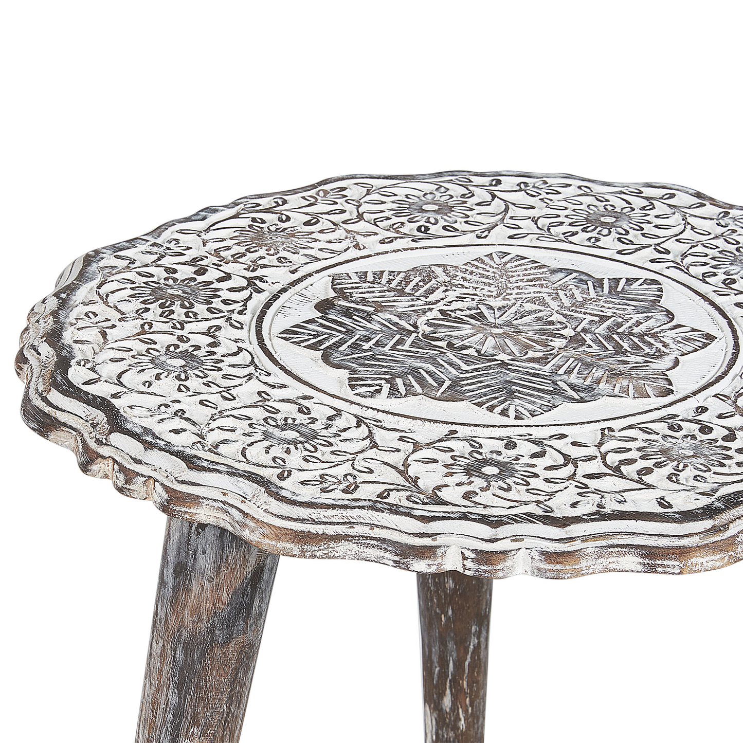 Beistelltisch 2er Set Mangoholz dunkelbraun / cremeweiss rund ADRO