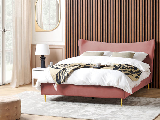 Bett mit Lattenrost Samtstoff CHALEIX 180 x 200 cm Pfirsichrosa
