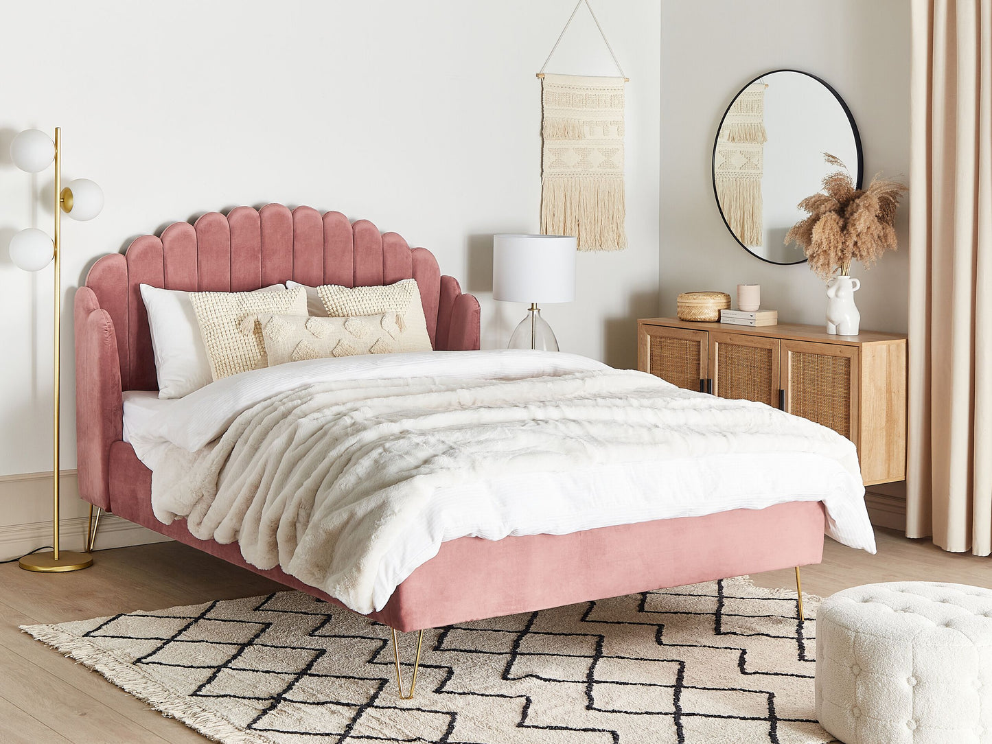 Bett mit Lattenrost Samtstoff AMBILLOU 140 x 200 cm Rosa