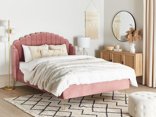 Bett mit Lattenrost Samtstoff AMBILLOU 140 x 200 cm Rosa