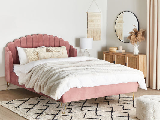 Bett mit Lattenrost Samtstoff AMBILLOU 180 x 200 cm Rosa