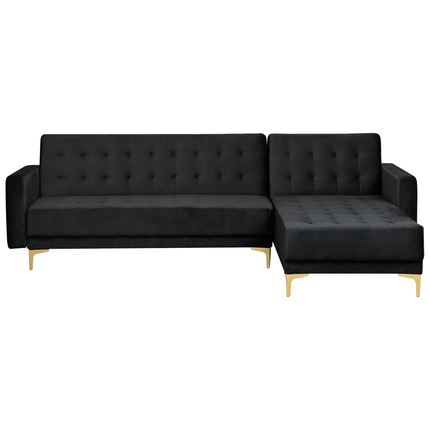 Schlafsofa Samtstoff schwarz linksseitig mit Ottomane ABERDEEN