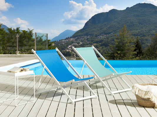 Liegestuhl Aluminium weiss Textilbespannung blau LOCRI II