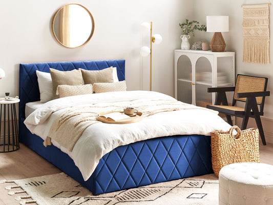Bett mit Stauraum Samtstoff ROCHEFORT 140 x 200 cm Marineblau