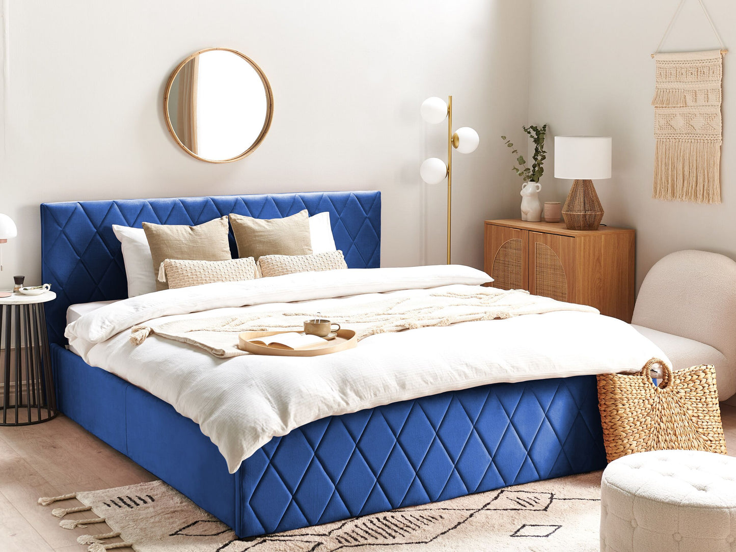 Bett mit Stauraum Samtstoff ROCHEFORT 180 x 200 cm Marineblau