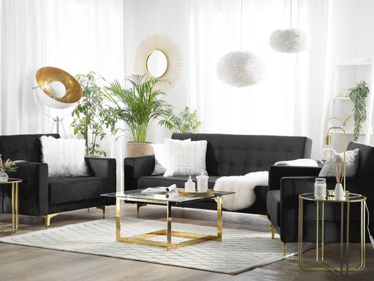 Sofa Set Samtstoff schwarz 5-Sitzer ABERDEEN