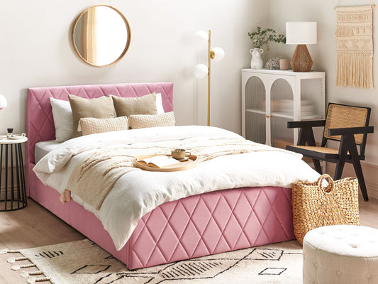 Bett mit Stauraum Samtstoff ROCHEFORT 140 x 200 cm Rosa