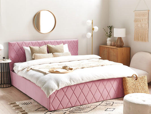 Bett mit Stauraum Samtstoff ROCHEFORT 180 x 200 cm Rosa