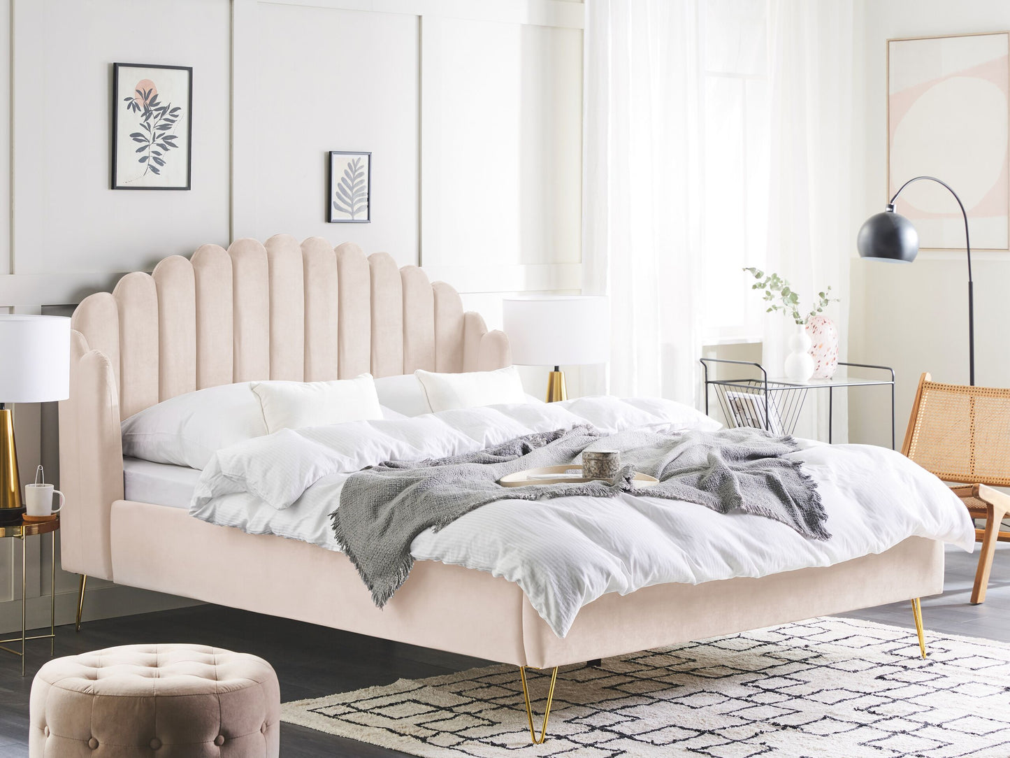Bett mit Lattenrost Samtstoff AMBILLOU 160 x 200 cm Hellbeige