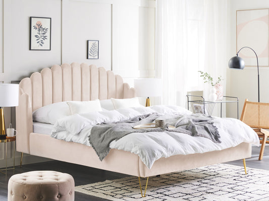 Bett mit Lattenrost Samtstoff AMBILLOU 160 x 200 cm Hellbeige
