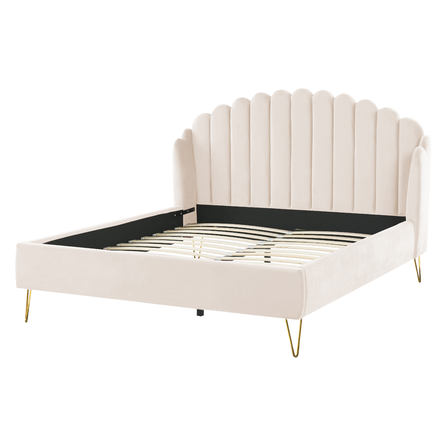 Bett mit Lattenrost Samtstoff AMBILLOU 160 x 200 cm Hellbeige