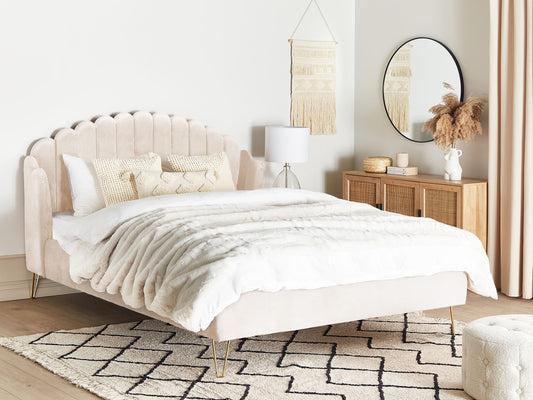 Bett mit Lattenrost Samtstoff AMBILLOU 180 x 200 cm Hellbeige