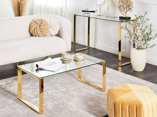 Couchtisch Glas / Edelstahl gold rechteckig 100 x 50 cm TILON