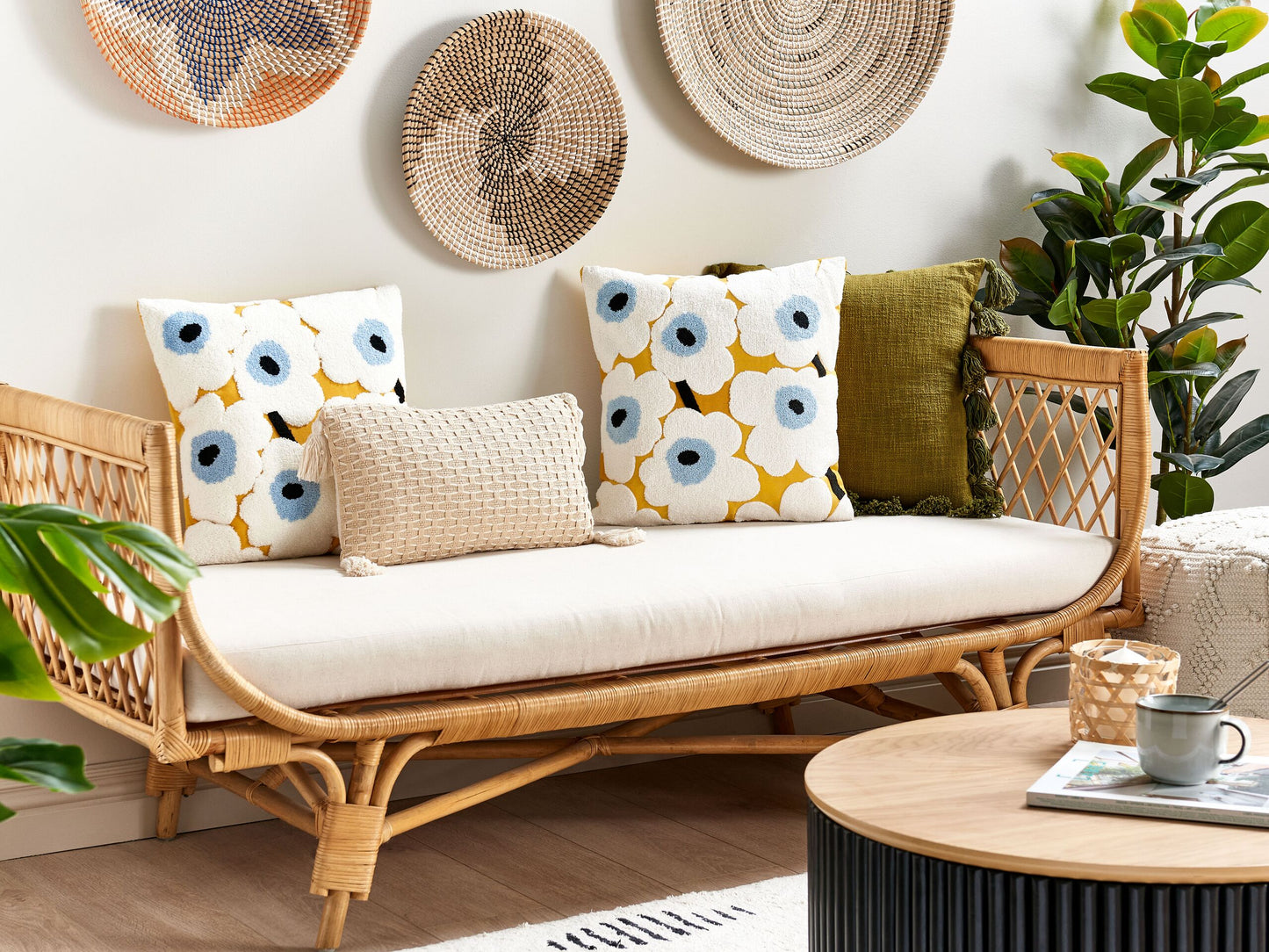 Dekokissen Blumenmuster Baumwolle mehrfarbig bestickt 45 x 45 cm 2er Set SPRUCE