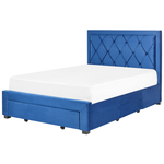 Bett mit Schubladen Samtstoff LIEVIN 140 x 200 cm Marineblau