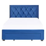 Bett mit Schubladen Samtstoff LIEVIN 140 x 200 cm Marineblau