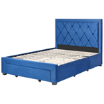 Bett mit Schubladen Samtstoff LIEVIN 140 x 200 cm Marineblau
