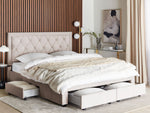 Bett mit Schubladen Samtstoff LIEVIN 180 x 200 cm Beige