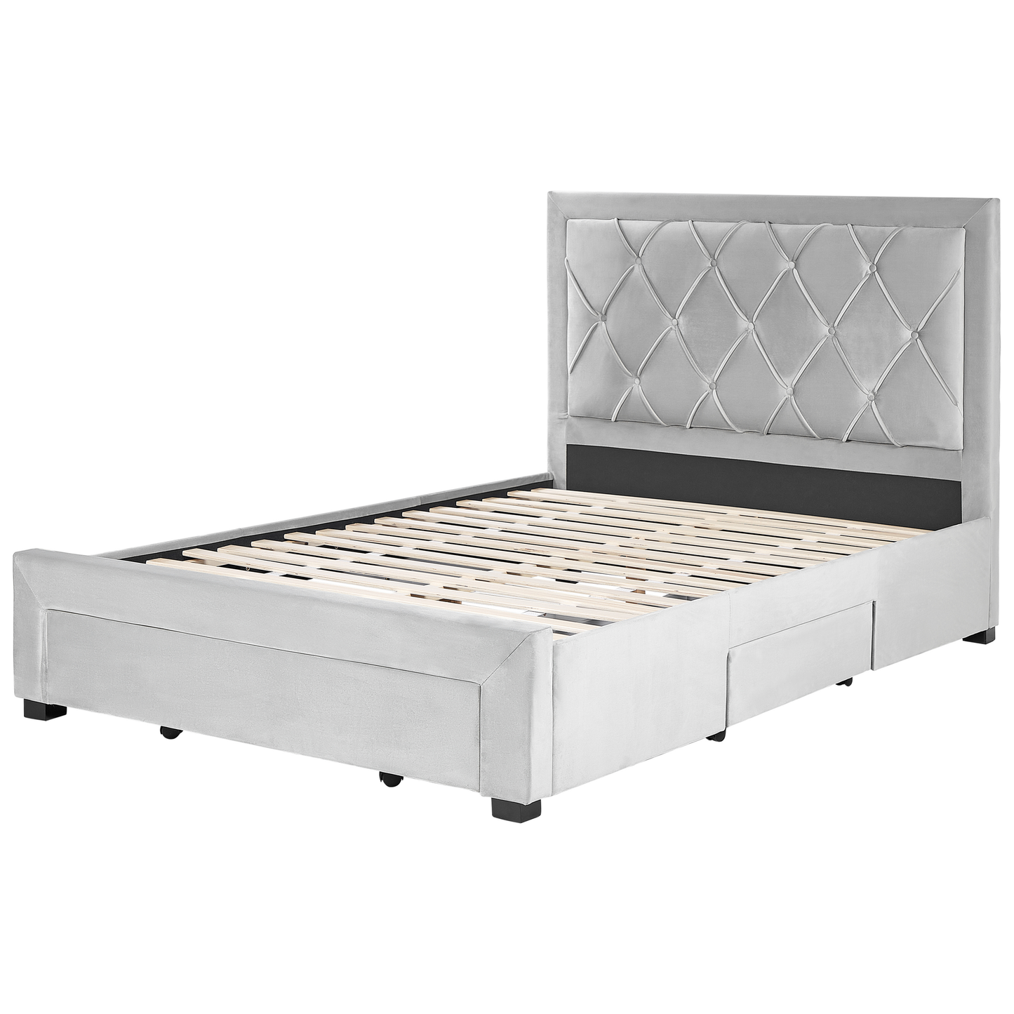 Bett mit Schubladen Samtstoff LIEVIN 140 x 200 cm Hellgrau