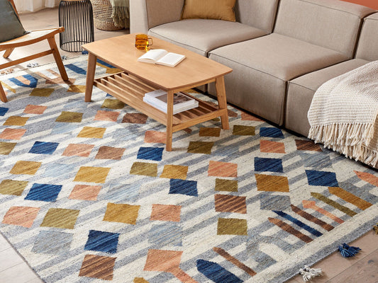 Kelim Teppich Wolle mehrfarbig 200 x 300 cm geometrisches Muster Kurzflor KASAKH